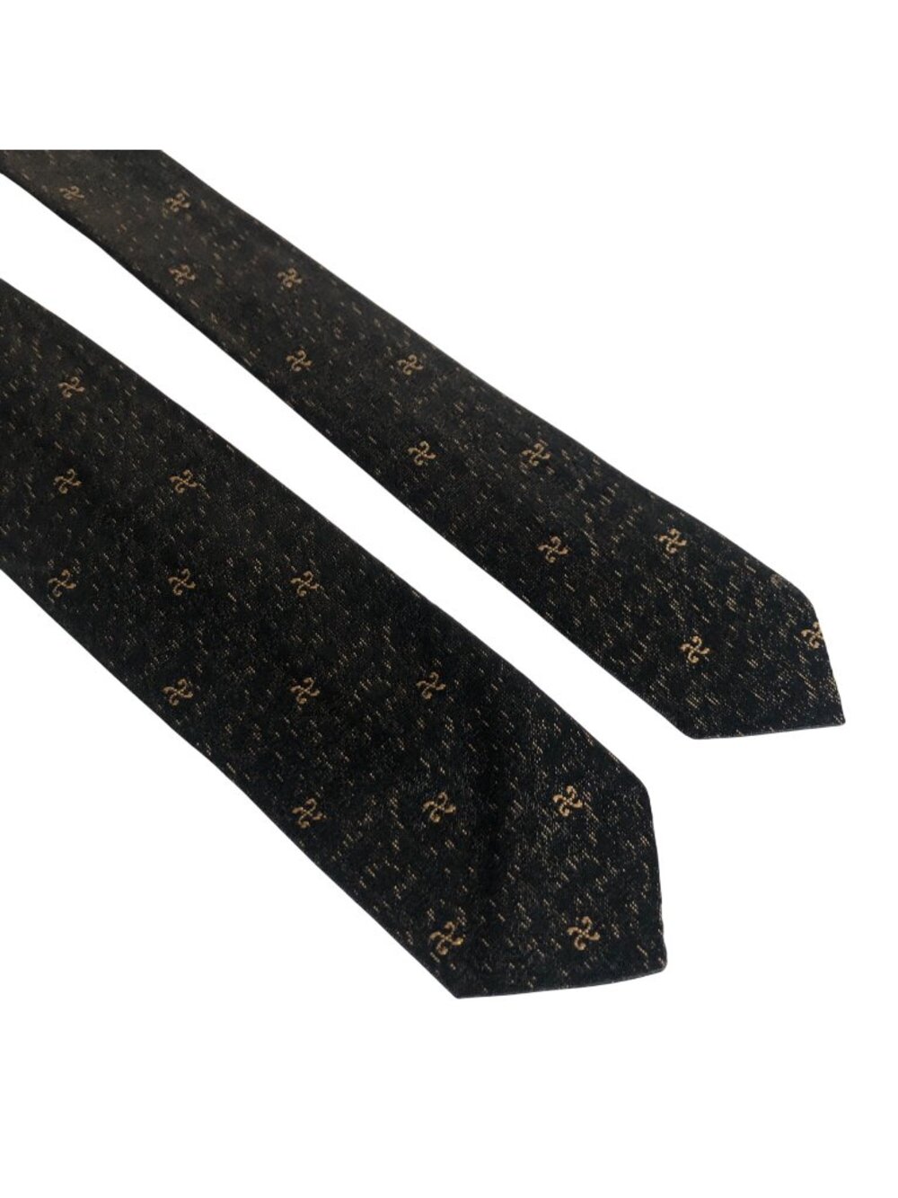 Vintage Mens Skinny Necktie 51in Black Subtle Gold Pattern Acetate Tie